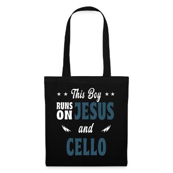 Dieser Junge lebt von Jesus und Cello - Stoffbeutel - Schwarz - Vorne