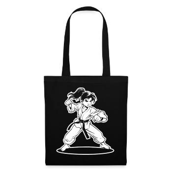 Karate Mädchen Cartoon Stil - Stoffbeutel - Schwarz - Vorne