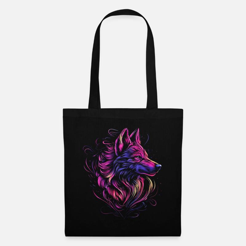 Wolf Wolfskopf Wölfe Wolfsrudel Natur Neon Bunt - Stoffbeutel - Schwarz