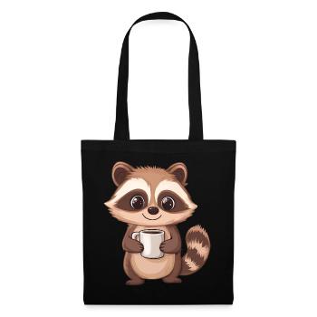 Mignon raton laveur tenant une tasse à café - Design adorable - Sac en tissu - noir - Devant