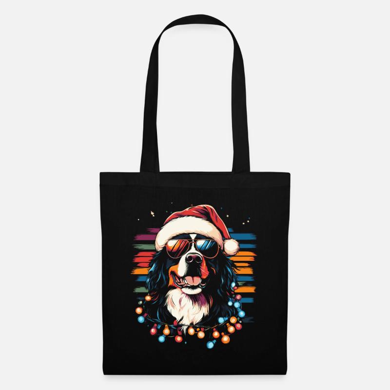Berner Sennenhund mit Weihnachtsmütze Sonnenbrille - Stoffbeutel - Schwarz
