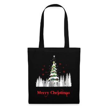 Glitzer Weihnachtsbaum Schnee - Weihnachtsgeschenk - Stoffbeutel - Schwarz - Vorne