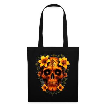 Crâne avec des fleurs - Sac en tissu - noir - Devant