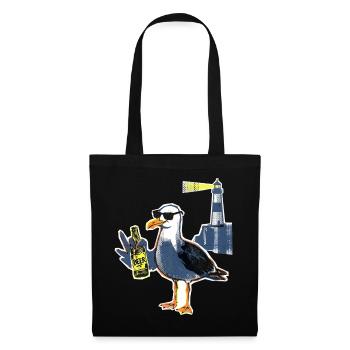 Coole Möwe Leuchtturm Bier - Stoffbeutel - Schwarz - Vorne