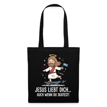 Jesus liebt dich beim Skaten - Stoffbeutel - Schwarz - Vorne