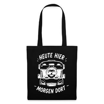 Löwe im LKW – Heute Hier Morgen Dort - Stoffbeutel - Schwarz - Vorne