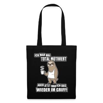 Faultier Spruch – War mal motiviert - Stoffbeutel - Schwarz - Vorne