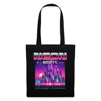 Neon Nights Synthwave Retro 80s Skyline Geschenk - Stoffbeutel - Schwarz - Vorne