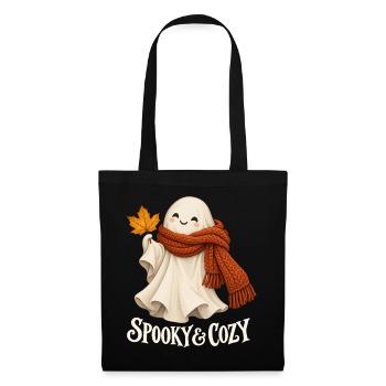 Spooky & Cozy - Herbstgeist mit rotem Schal - Stoffbeutel - Schwarz - Vorne
