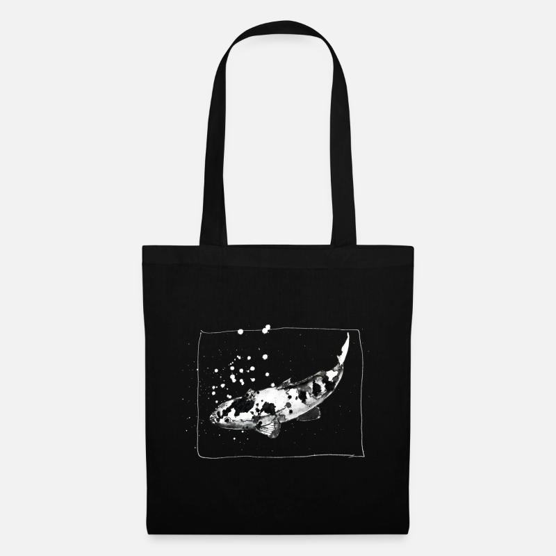 KOI Carp - hand-drawn ink drawing - white - Tote Bag - black