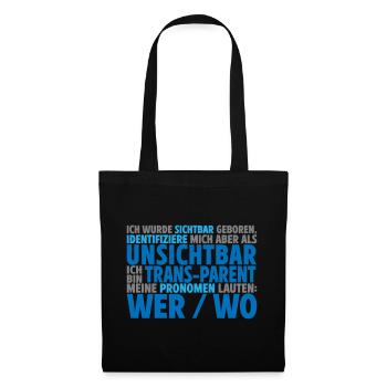 Unsichtbar Transparent Wer Wo | Farben änderbar - Stoffbeutel - Schwarz - Vorne