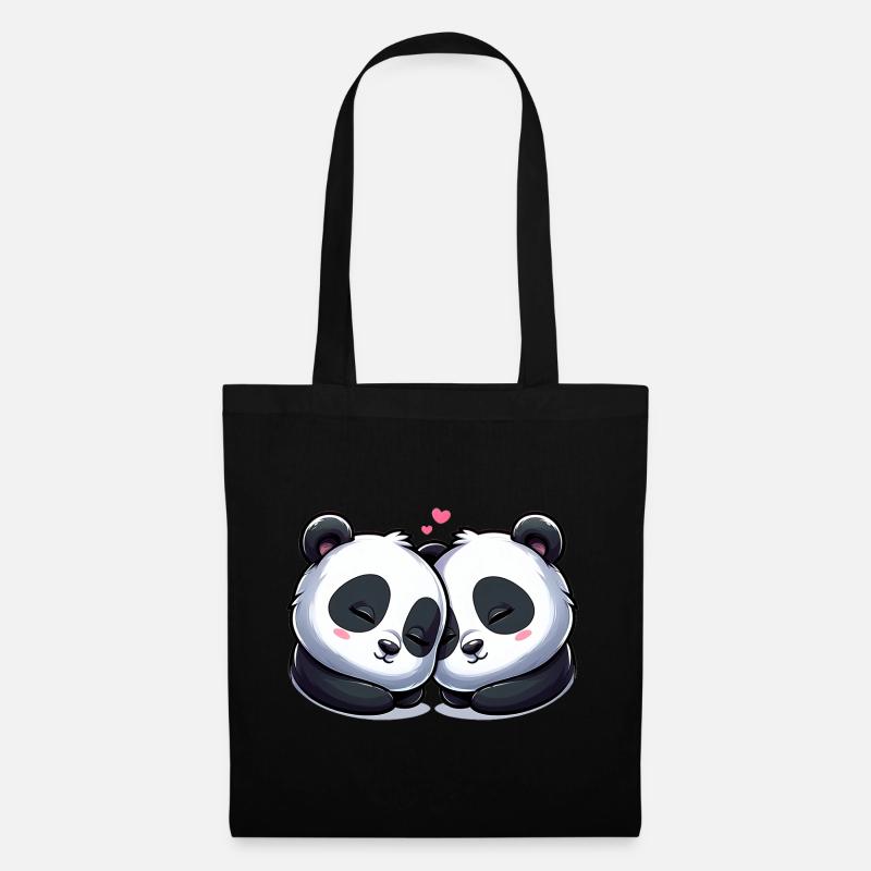Two Pandas In Love - Stoffbeutel - Schwarz