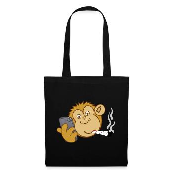 Singe avec téléphone et joint – addiction moderne - Sac en tissu - noir - Devant
