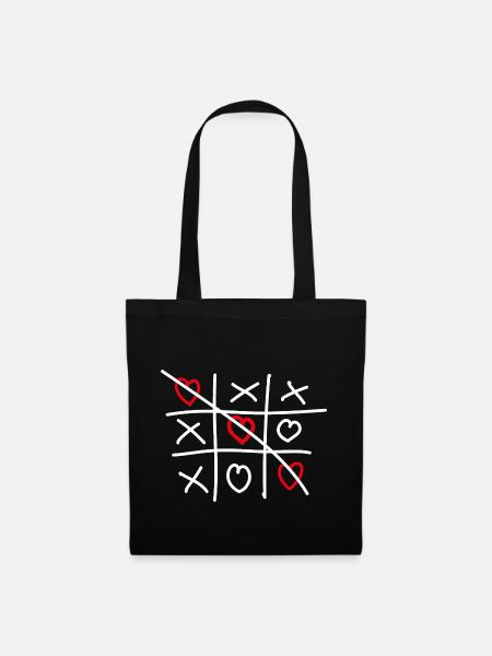 Tic Tac Toe Herzen - Stoffbeutel - Schwarz