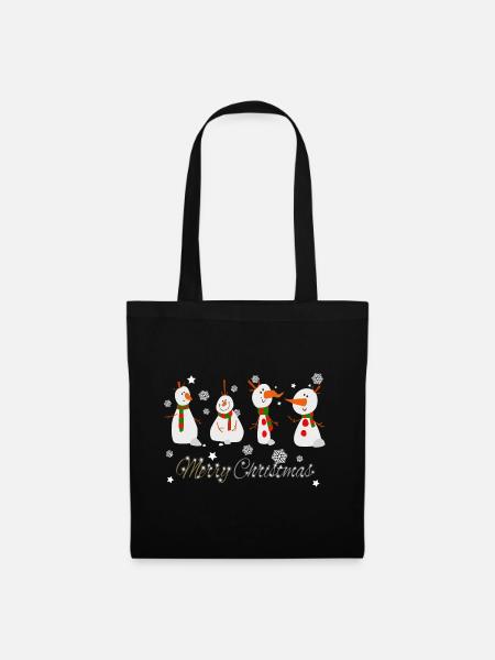 Schneemänner Schneeflocke Frohe Weihnachten 2020 - Stoffbeutel - Schwarz