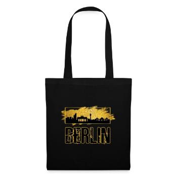 Berlin Deutschland Stadt Skyline Gold Heimat Liebe - Stoffbeutel - Schwarz - Vorne