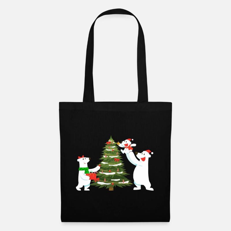 Festive Polar Bears with Christmas Tree - Tote Bag - black