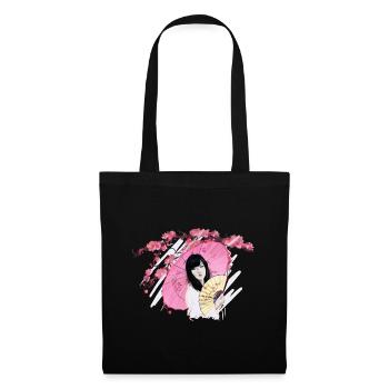 Japanese women's design with umbrella - Tote Bag - black - Front