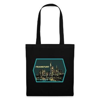 Illustration, Panoramablick Frankfurt bei Nacht - Stoffbeutel - Schwarz - Vorne