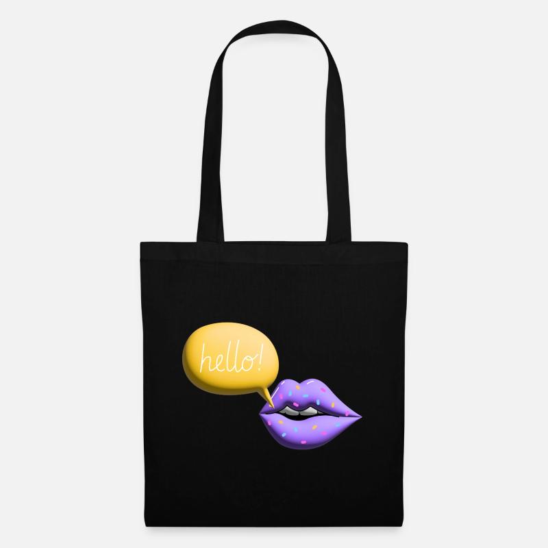 mund hello lippen retro 3d bunt - Stoffbeutel - Schwarz