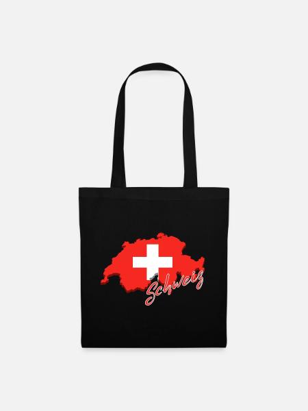 Karte der Schweiz, Flagge der Schweiz - Stoffbeutel - Schwarz