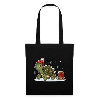Weihnachtsschildkröte mit Schlitten - Stoffbeutel - Schwarz - Vorne