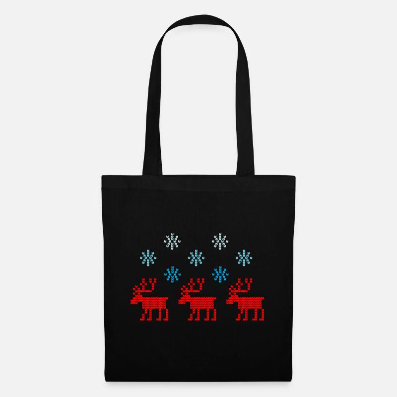 Reindeer Snowflakes Knitting Pattern Xmas Sweater - Tote Bag - black