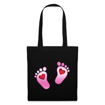 Baby Pieds coeur bébé empreinte maman fille rose pieds - Sac en tissu - noir - Devant