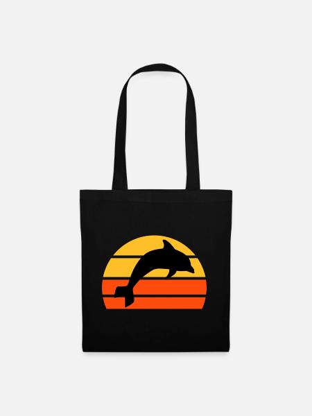 Jumping dolphin in front of a divided half sun - Tote Bag - black