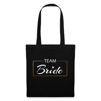 Team Bride mit Goldrahmen in weiß - JGA - Hochzeit - Stoffbeutel - Schwarz - Vorne