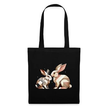 Deux lapins en représentation géométrique - Sac en tissu - noir - Devant