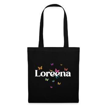 Schöner Mädchenname LOREENA mit Schmetterlingen  - Stoffbeutel - Schwarz - Vorne