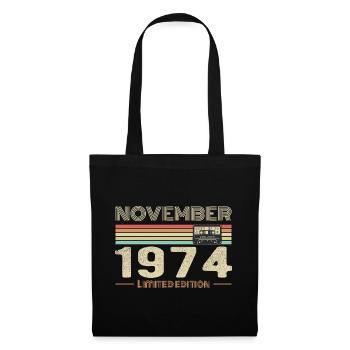 November 1974 Vintage Geburtstag Retro T-Shirt - Stoffbeutel - Schwarz - Vorne