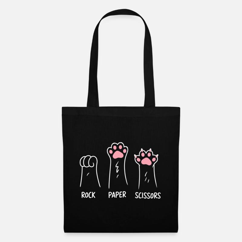 Katze Pfote Stein Papier Schere Tier Spiel Humor - Stoffbeutel - Schwarz