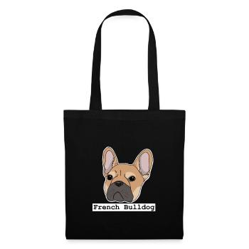 Französische Bulldogge, French Bulldog - Stoffbeutel - Schwarz - Vorne