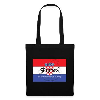 Zagreb - Hauptstadt mit GPS & Flagge - Stoffbeutel - Schwarz - Vorne