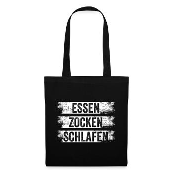 Essen Zocken Schlafen Gamer Gaming - Stoffbeutel - Schwarz - Vorne