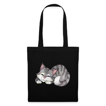 niedliche Katze Schlafen Mietze getigerte Katze - Stoffbeutel - Schwarz - Vorne