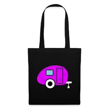 Caravan Wohnwagen Camping Camper Tapete pink Retro - Stoffbeutel - Schwarz - Vorne