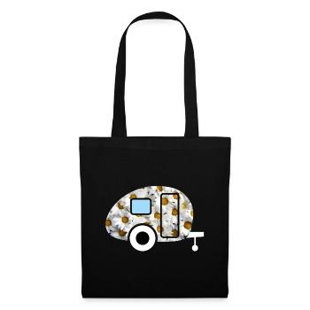 Caravan Gänseblümchen Wohnwagen Retro Frühling Fan - Stoffbeutel - Schwarz - Vorne