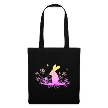 Lapin de Pâques sur prairie avec hirondelles - Sac en tissu - noir - Devant