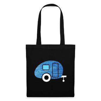 Caravan Wohnwagen Jeans Camper Stoff Retro Vintage - Stoffbeutel - Schwarz - Vorne