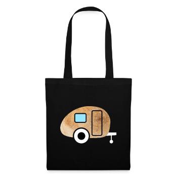 Caravan Wohnwagen Holz Maserung Natur Camping Fan - Stoffbeutel - Schwarz - Vorne