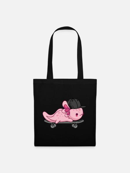 Cool Axolotl Skateboarding - Kawaii Style - Tote Bag - black