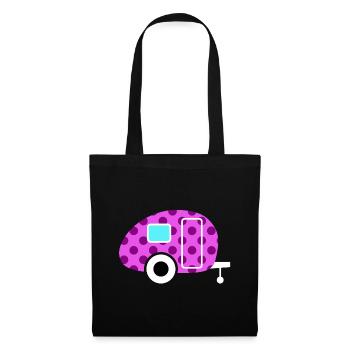 Caravan Wohnwagen pink Dots Punkte Camper Retro - Stoffbeutel - Schwarz - Vorne