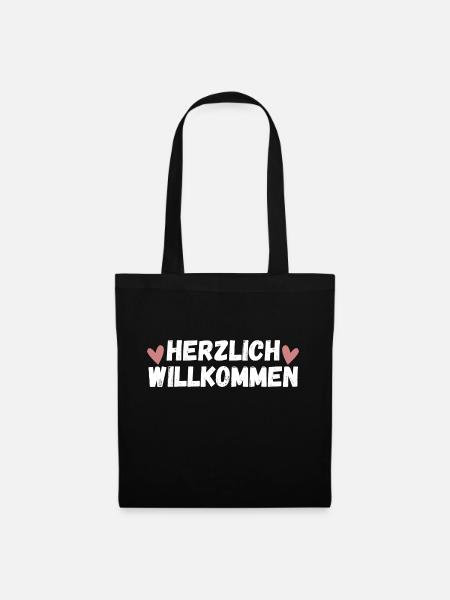 Herzlich Willkommen Herz Liebe - Stoffbeutel - Schwarz