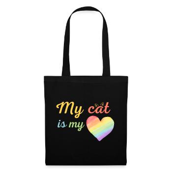 Meine Katze ist meine liebe Regenbogenfarben - Stoffbeutel - Schwarz - Vorne