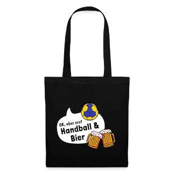 Stolzer Handball Papa Bier lustiges Geschenk Vater - Stoffbeutel - Schwarz - Vorne