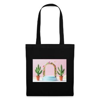 Pastellbogen-Blumenrahmen und Kakteen - Stoffbeutel - Schwarz - Vorne
