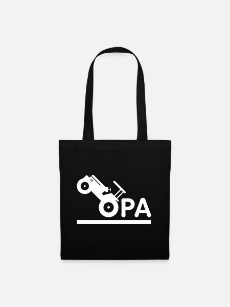 Opa mit Traktor – Weiß - Stoffbeutel - Schwarz